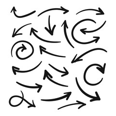 Fototapeta premium Hand drawn arrows collection Set simple flat arrows isolated on white background. Arrow mark icons and arrow paint. Stock vector. EPS10.