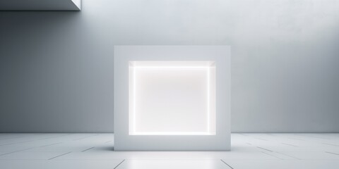 Abstract empty white podium on white background with shadow. Mock up stand for product presentation. Minimal concept. Display product, generative ai