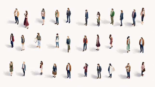 Top view of people set isolated on a white background. Men and women. View from above. Male and female characters.