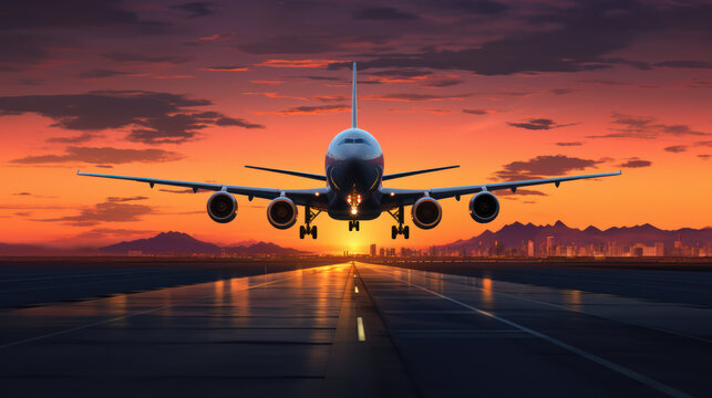 Airplane taking off from the airport. Generative AI
