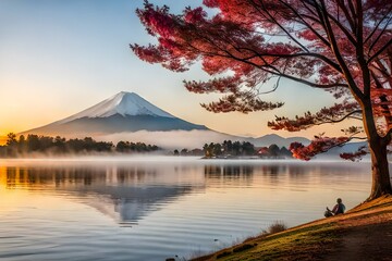 mountain and lake generated ai