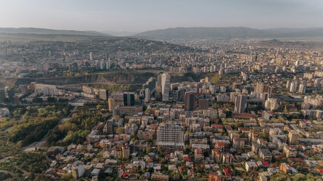 Aerial view of the beautiful skyline of Tbilisi, Georgia