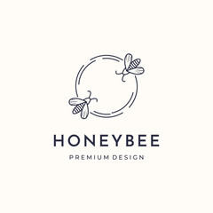 twin of honey bee line art logo vector minimalist illustration design, honeybee fly beautiful logo design