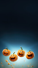 Pumpkins with vertical copyspace, halloween and fall background concept, autumn, funny jack o' lantern