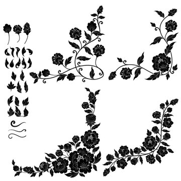 Thai Art Motif Designs of Silhouettes used as Decorations include Additional Decorative Elements