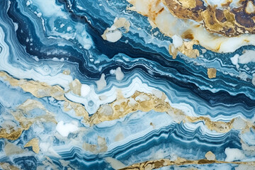 Fototapeta premium Blue marble and gold background. Turquoise marble texture, golden blotches. Abstract background