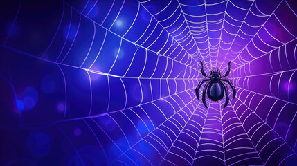 Spider and cobweb background. The scary of the halloween symbol Isolated on blue and purple vector illustration.