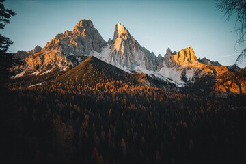 A beautiful shot of the Dolomites in the sunset