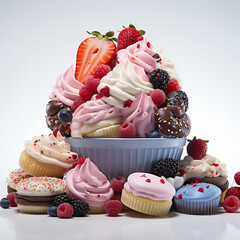 ice cream witch cupcakes and sweets, white background