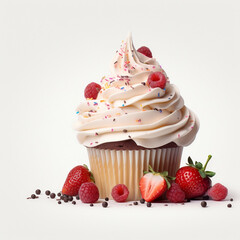 cupcake with strawberries on white background