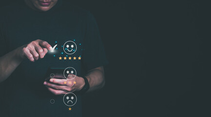 Customer services best excellent business rating experience. Satisfaction survey concept. user gives ratings to service experience on the online application, online marketing, and business processes.