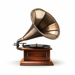 Vintage Gramophone Isolated on White Background. Generative ai
