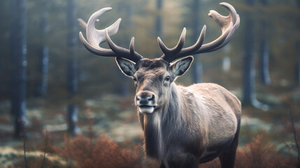 A Reindeer with massive antlers. Generative Ai