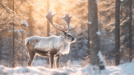 Naklejka na ściany i meble A Reindeer with massive antlers. Generative Ai