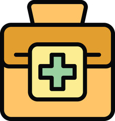 First aid kit icon outline vector. Emergency box. Case bag color flat