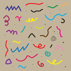 Fun colorful line doodle seamless pattern. Creative minimalist style art background for children or trendy design with basic shapes. Simple childish scribble backdrop.