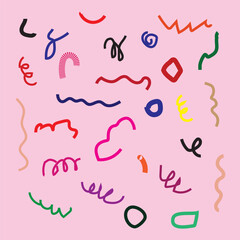 Fun colorful line doodle seamless pattern. Creative minimalist style art background for children or trendy design with basic shapes. Simple childish scribble backdrop.