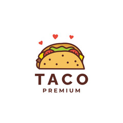 Cute Taco logo Mascot Vector Icon Illustration. Food Cartoon Flat Style Suitable for restaurant
