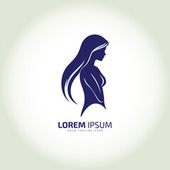 vector of woman stand logo icon lady style vector young girl logo design feminine style. long hair style. isolated blue girl.