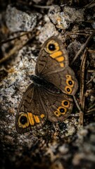 Closeup of  vibrant Northern wall brown in a lush green with a blurry background
