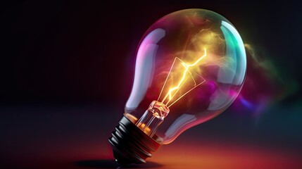 concept graphic of a bright neon colored lightbulb with a dark background representing the brainstorming and bright idea process. 