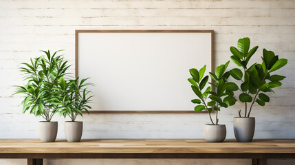 mockup -  empty picture frame in a modern setting indoor for a sales background 