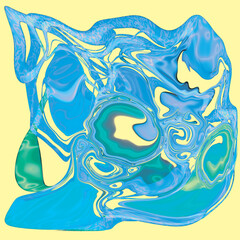 Blue waves on a yellow background. Abstract background. Abstract art. Interior painting for interior design