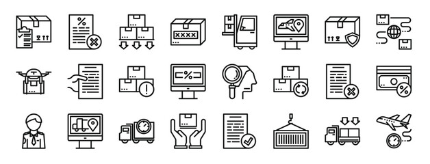 set of 24 outline web logistics icons such as box, tax, logistics, shipping, shipping, tracking, box vector icons for report, presentation, diagram, web design, mobile app
