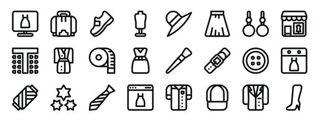 set of 24 outline web fashion icons such as clothes, clothes, boot, clothes, accessories vector icons for report, presentation, diagram, web design, mobile app
