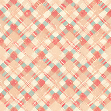 Checkered abstract seamless pattern in pastel colors. Print for printing on fabric, wrapping paper, scrapbooking