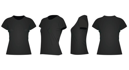 Black women t shirt. front side and back view. vector illustration