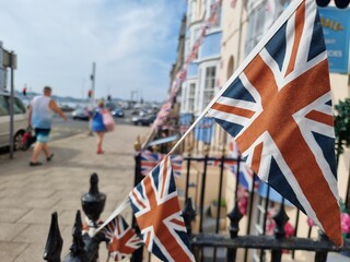 Untied Kingdom flags in Weymouth ,England