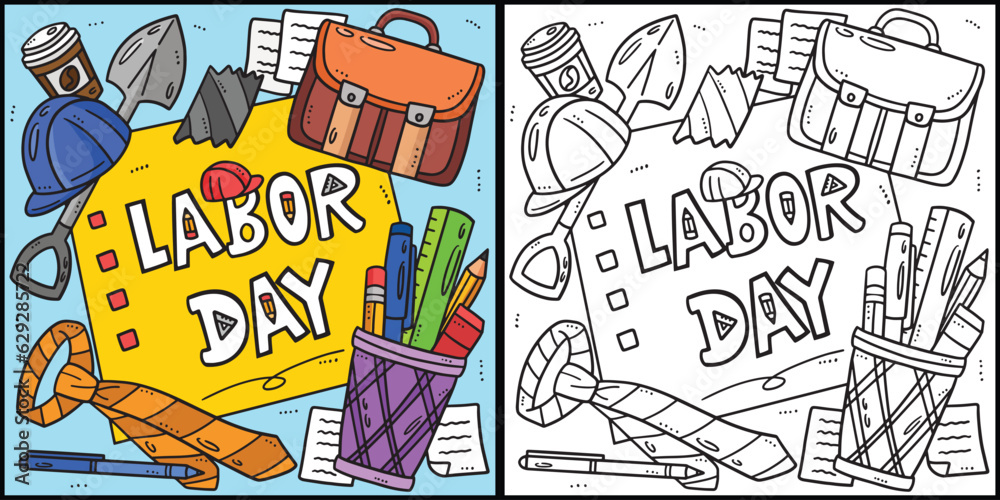 Poster labor day banner coloring page illustration