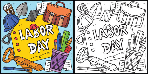 Labor Day Banner Coloring Page Illustration
