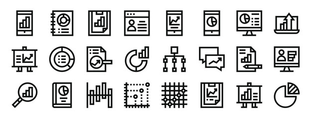 set of 24 outline web analytics icons such as smartphone, analytics, analytics, profile, smartphone, smartphone, computer vector icons for report, presentation, diagram, web design, mobile app