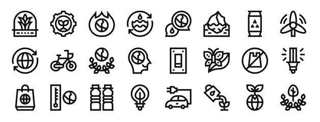 set of 24 outline web mother earth day icons such as artificial atmosphere, soil, warming, water, chat, iceberg, can vector icons for report, presentation, diagram, web design, mobile app