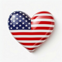 American Flag Heart Shape Isolated on White Background. Generative ai
