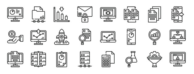 set of 24 outline web analytics icons such as computer, document, analytics, security, computer, documents, file vector icons for report, presentation, diagram, web design, mobile app
