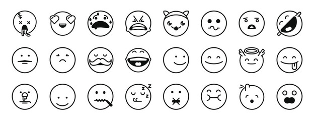 set of 24 outline web classics icons such as dead, in love, fear, angry, pet, reaction, confused vector icons for report, presentation, diagram, web design, mobile app