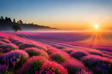 lavender field at sunset generated Ai 