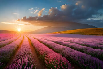 lavender field at sunset generated Ai 