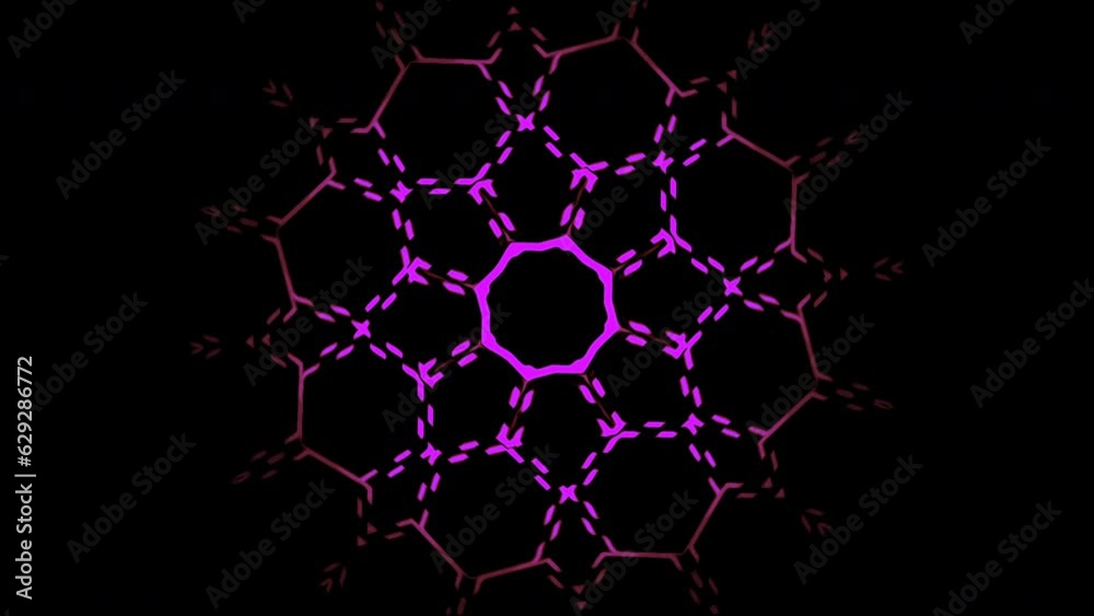 Poster lines move in floral pattern on black background. motion. colored lines move in ornamental pattern. 