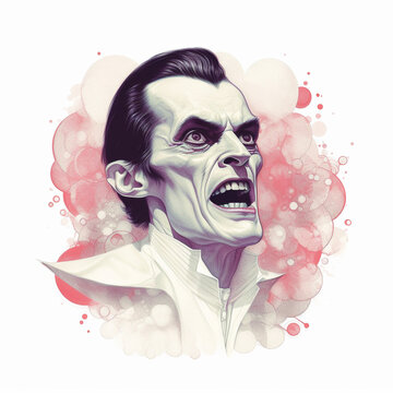 Portrait of a vampire person. Retro hand drawn illustration for Halloween