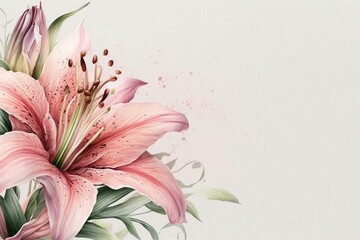 Copy space backdrop of pink lily. Generative AI