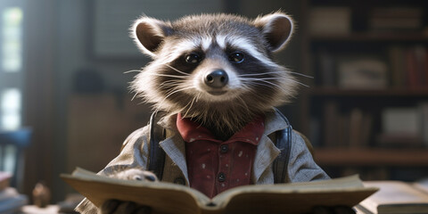 Hilarious Raccoon Disguised as a Professor with a Book in Hand AI generated