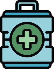 Sport first aid kit icon outline vector. Emergency box. Suitcase health color flat