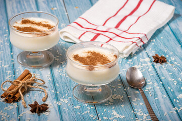 Rice pudding with cinnamon Traditional Greek rizogalo