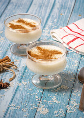 Rice pudding with cinnamon Traditional Greek rizogalo