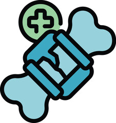 Medical fracture bone icon outline vector. Leg injury. Accident pain color flat