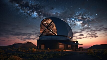 Astronomical observatory at night, starry sky - obrazy, fototapety, plakaty